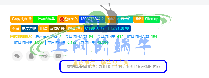 WordPress页面底部添加数据库查询次数及耗时信息-上网的蜗牛